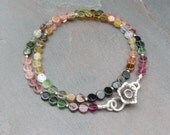 Watermelon Tourmaline and Hill Tribe Fine Silver Necklace or Double Wrap Bracelet