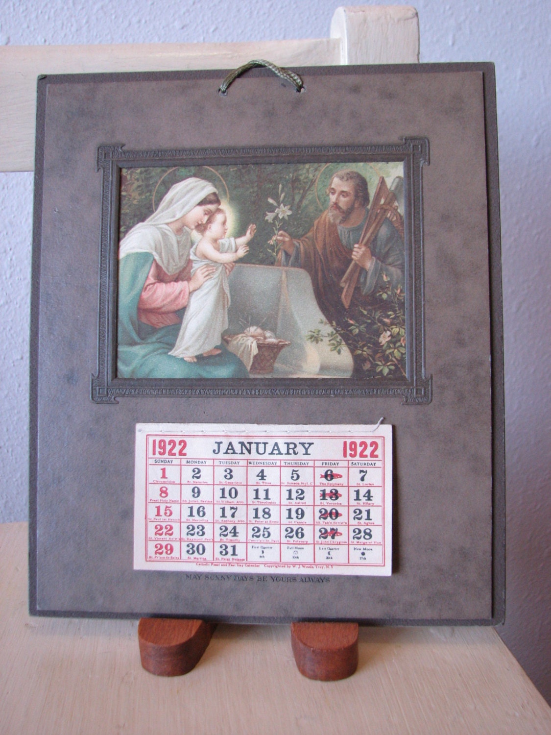 1922 Calendar with Picture of Holy Family