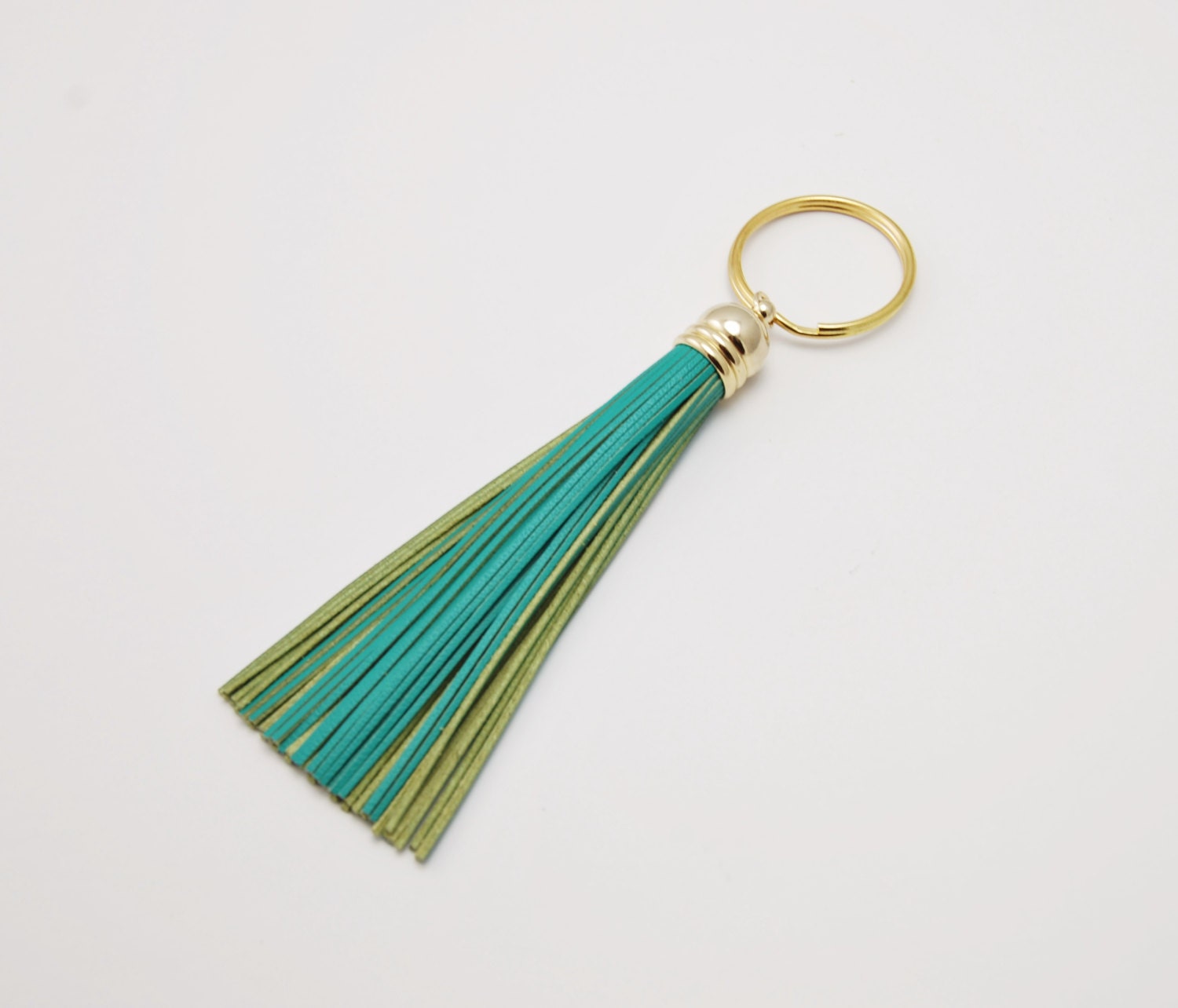 Leather Tassel Keychain, Mint, Green, Gold
