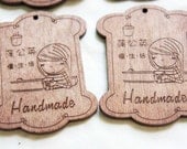 Wooden Tags For Your handmade 55x44mm - With Girl Design  b24-1 (2pcs)