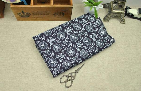 Blue Cotton With White Orchids Blossom Floral Fabric Classic Cotton Fabric- Fabric by Yard 1/2 yard f001