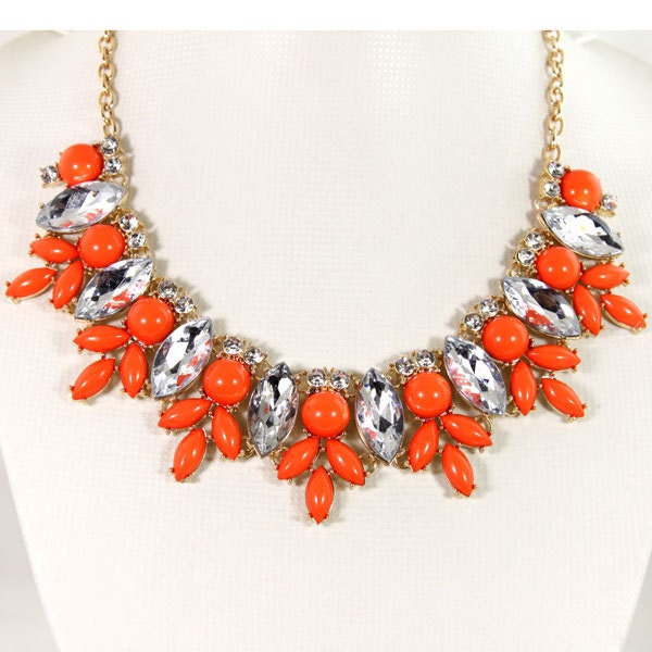 orange Bubble Bib Necklace, Handmade Bubble Jewelry Bib Necklace Statement Necklace(620-orange )