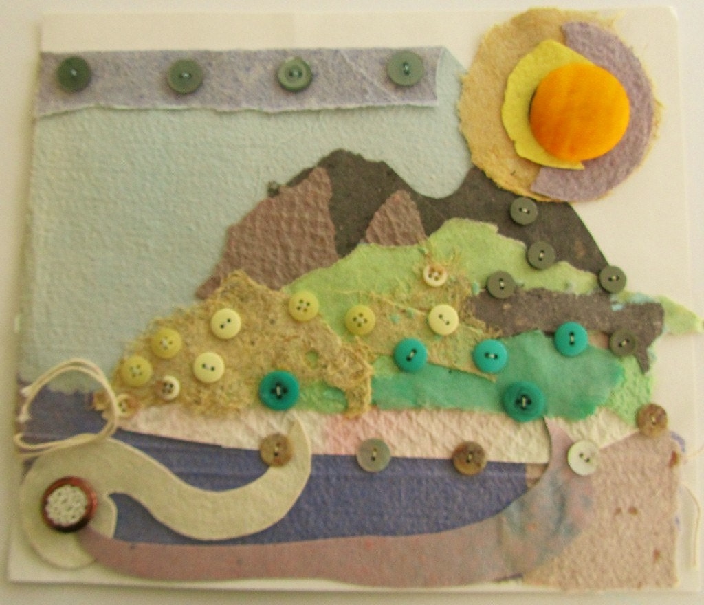 Home Décor - Mixed Media -  Buttons -  Handmade Paper  - Collage