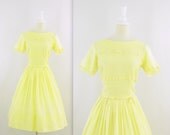 Vintage 1950s Full Skirt Sunshine Yellow Cotton Dress - xSmall
