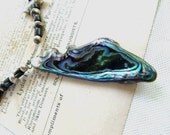 Vintage Blue Abalone Pendant Choker Electric Colors