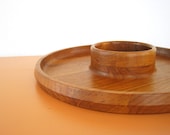 Mid Century Dansk Teak Wood Serving Tray, Danish Modern Chip and Dip Bowl