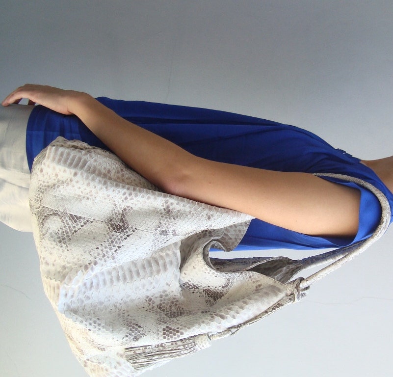 White Snakeskin Leather Purse. Slouchy Shoulder Bag / Tote. Large Hobo Bag -Pick Your Color.