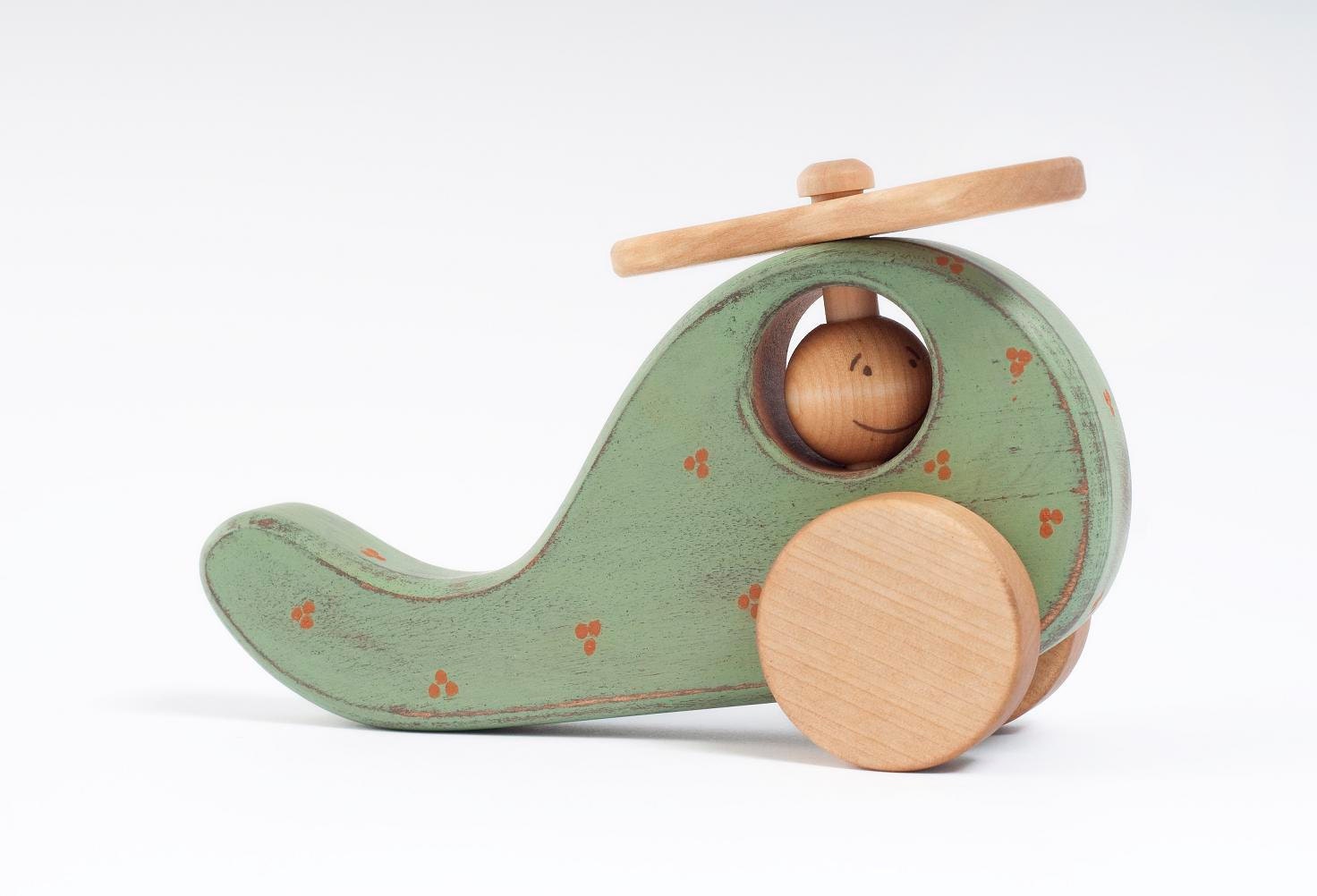 Wooden Toy mint green Helicopter, eco-friendly kid toy - FriendlyToys