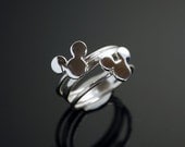 ON SALE Mickey Mouse Ring - Stacker Ring - Disney Jewelry - Hammered Ring - Argentium Sterling Silver - Handmade