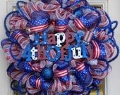 Patriotic Mesh Wreath USA America