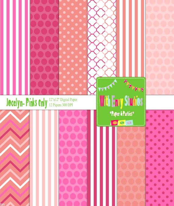 INSTANT DOWNLOAD Digital Scrapbook Paper Set-Pinks Only Il_570xn