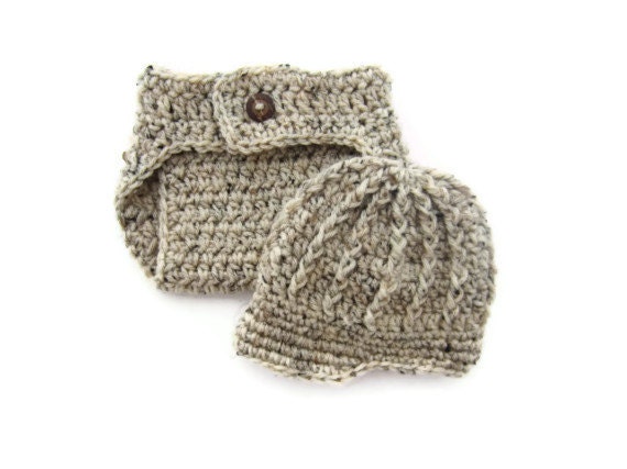 Newborn Baby Hat and Diaper Cover Set, Photo Prop, Crochet, Newsboy