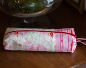 Zippered pencil case pouch in pink, red and turquoise Heather Bailey fabric collection