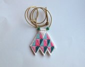 Geometric necklace embroidered pinks and greens African inspired modern jewelry diamond