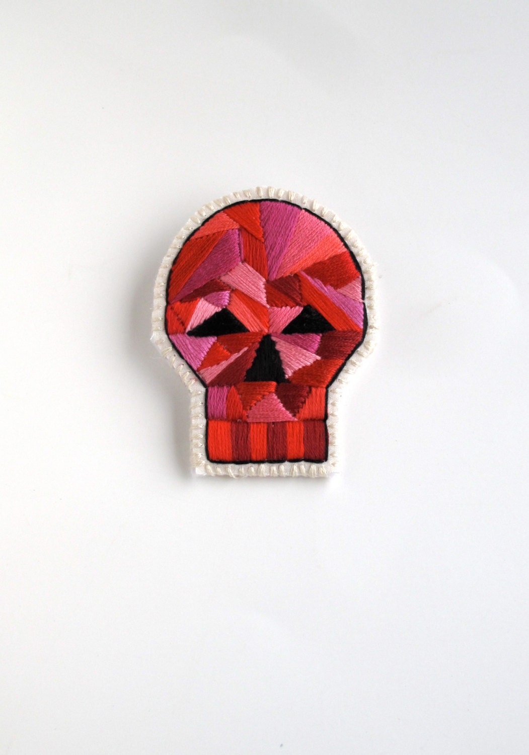 Skull brooch with geometric design embroidered for Halloween Day of the Dead or anytime