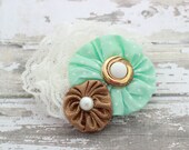 Baby Headband, Mint Green Headband, Newborn Flower Headband, Lace Headband, Bridesmaid Hair Clip
