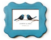 Lovebirds Personalized Wedding Gift Decor Idea Unique Blue Gift Art Print for Couples Engagement Gift Name and Wedding Date
