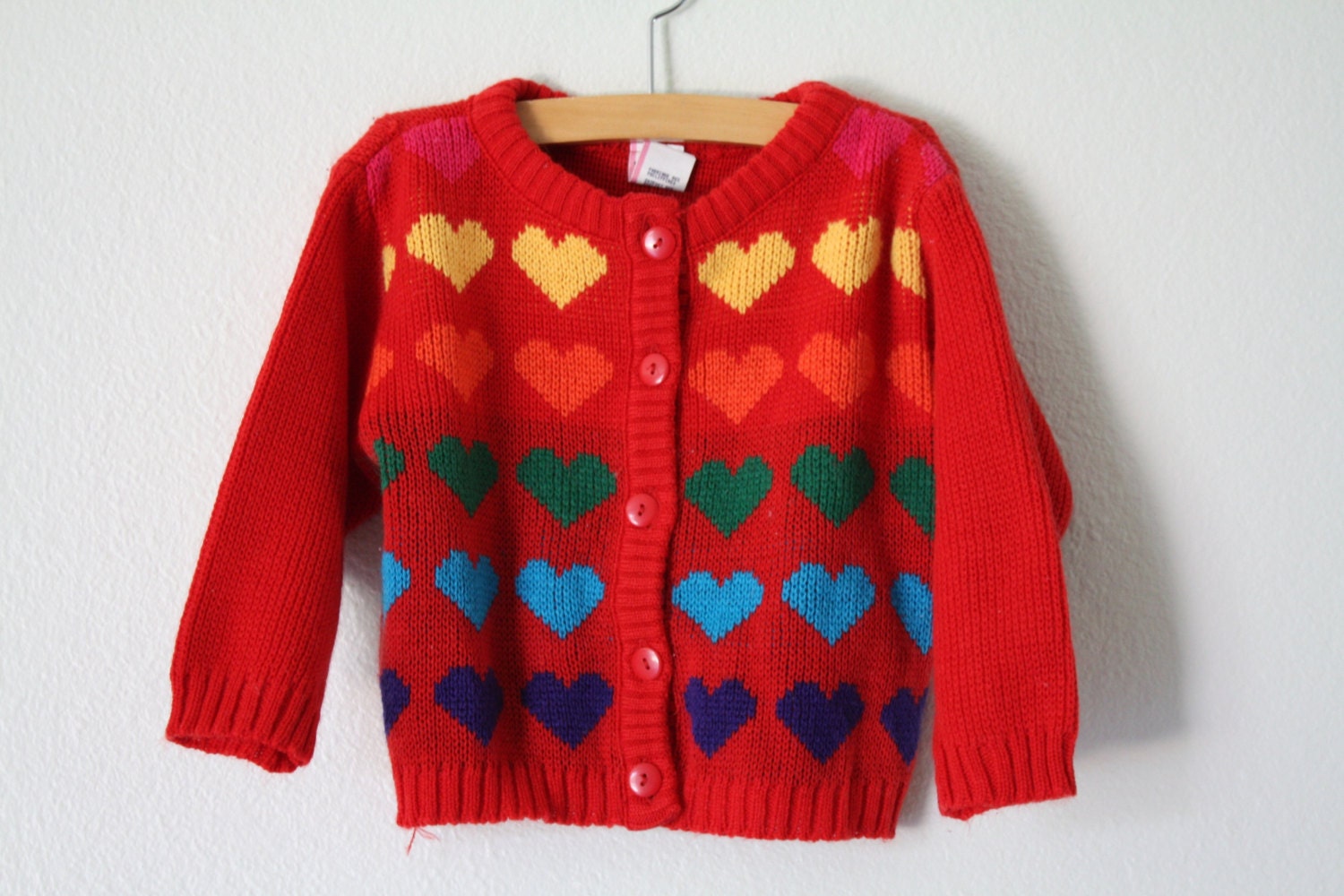 Vintage Red Rainbow Heart Sweater, Baby Toddler Girls Size 2T