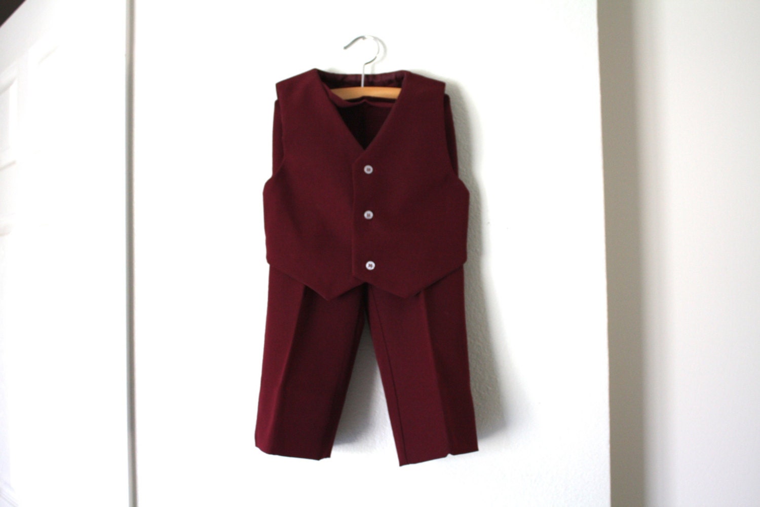 Boys Two Piece Maroon Suit, Vest and Pants, Toddler Boy's Size 5