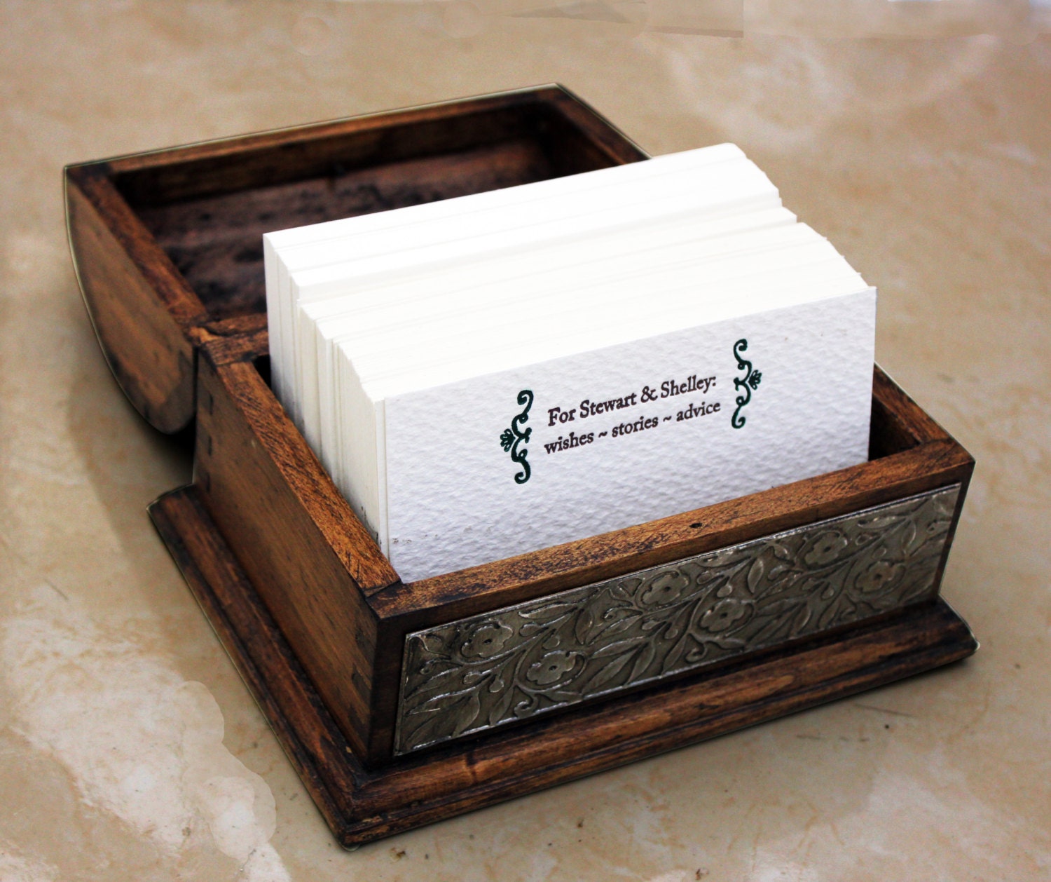 Mini Wedding GuestBook Alternative -  Rustic Box with Custom Letterpress Cards and Custom Monogram