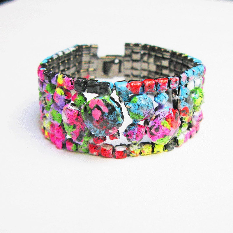 hand painted rhinestone Graffiti Neon Splash bracelet