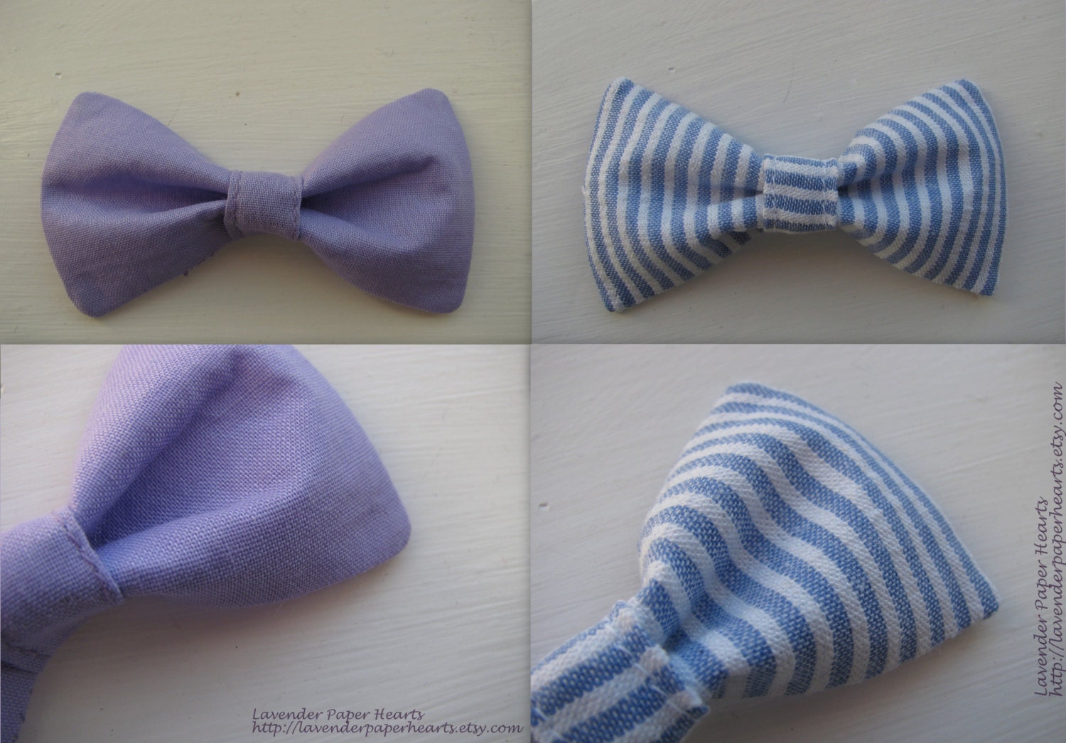 Large - Dog Pet Bowties & Bows - Lavender or Blue Seersucker