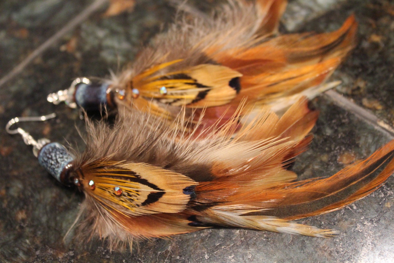Earrings feather Beauties Yellow Brown Red Dangle Natural Jewelry Bohemian Baby Spring Fashion Swarovski Crystal