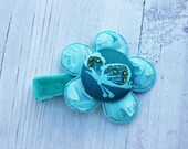 baby hair clip, flower, hairclip, lace flower velvet, velour ribbon handmade flower, infant hair clip, newborn hair clip, vintage hair clip