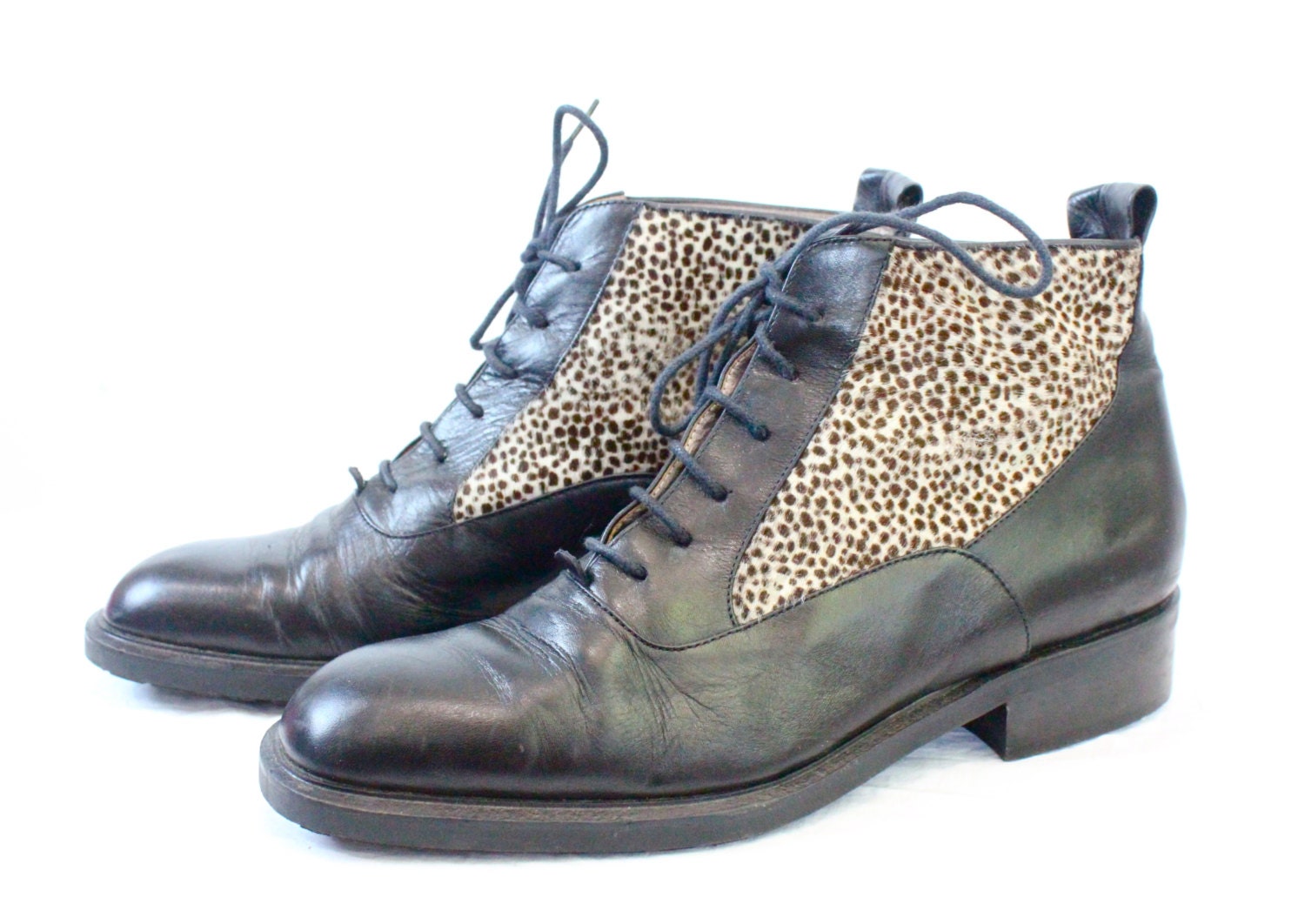 Vintage 80's Neiman Marcus Pony Hair Cat Print Ankle Boots Sz 6.5