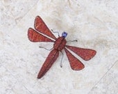 Rustic Red Beaded Vintage Hand Made Dragonfly Garden or Patio Decor