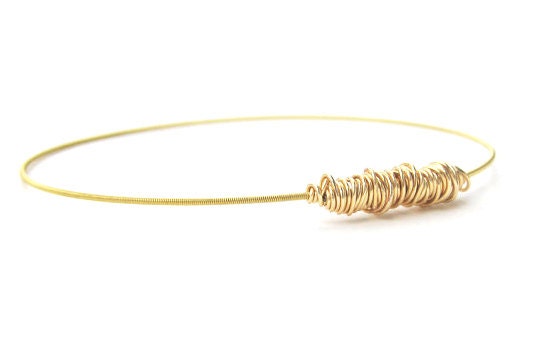 Gold Bangle Bracelet // Guitar String Jewelry // Friendship Bracelet // Eco-Friendly // Thin "G" // Stacking, Layering // Day,  Night