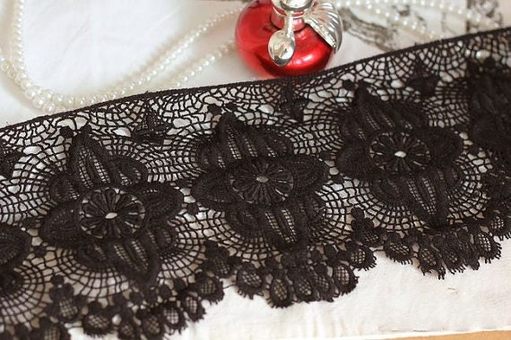 2 yards Venice Style Lace Black Cotton Embroidery Lace Vintage Lace Hollow out  Lace Trim 4.33 inches wide.  A1120