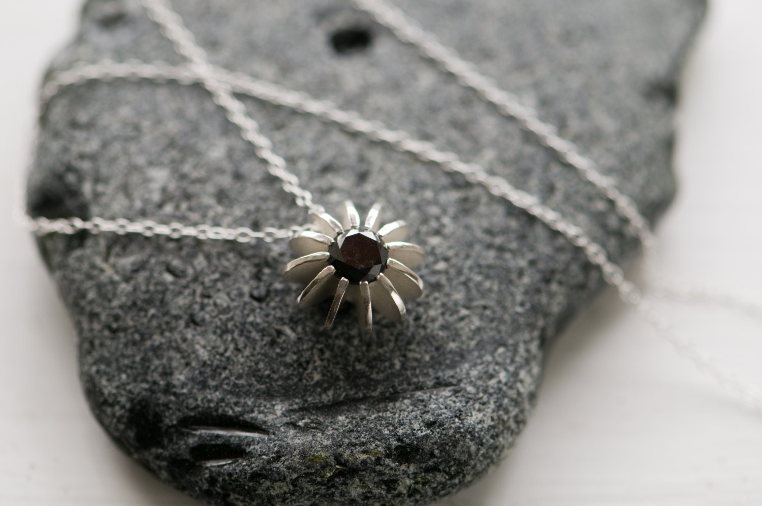 Black Diamond Necklace - Black Diamond Set in Sterling Silver Sea Urchin Necklace - Free Shipping