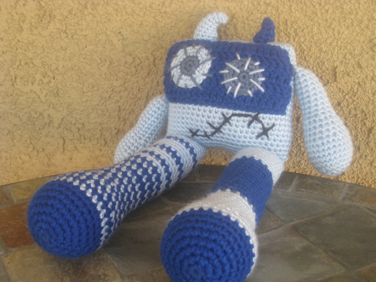 Crochet Blue Monster Vegan Robot plush toy doll stuffed animal boys girls children baby babies funky gift MADE TO ORDER in your color choice