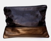 Black and Bronze Leather Clutch