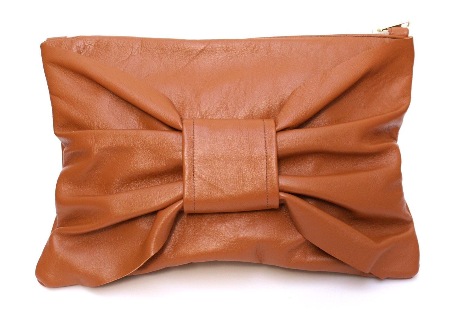 Brown Leather Bow Clutch