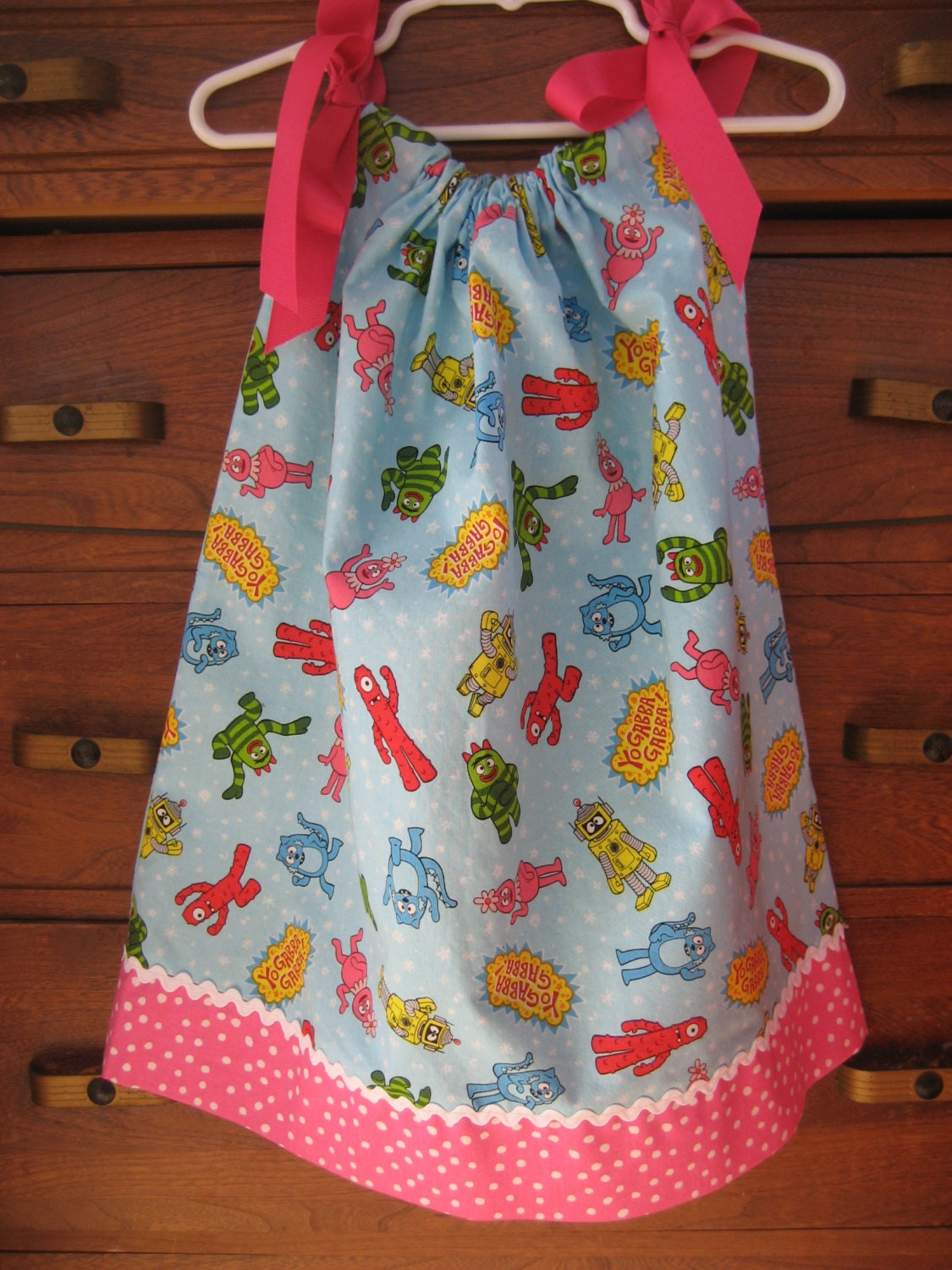 Custom Boutique Yo Gabba Gabba Pink Blue Pillowcase style infant toddler girls dress