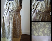 Maternity Hospital Gown- Gray with Cream Flowers, Polka Dot Band (Labor and Delivery Hospital Gown)