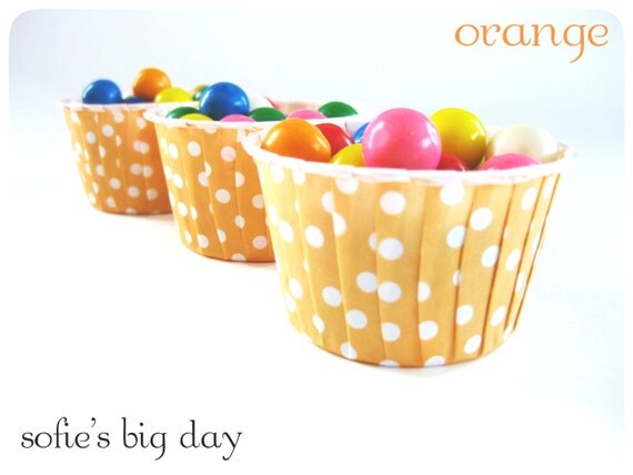 ORANGE CANDY Cups- polka dot cups-ice cream cups-nut cups-cupcake wrappers-baking cups-20 count Il_570xn