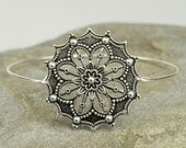 Sterling Silver Filled Bangle Bracelet- Filigree Flower and Sterling Silver Filled Wire- Custom Made to Size