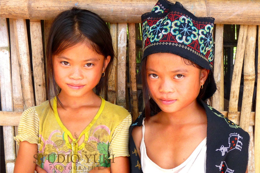 Travel Photography Laos - Fine Art Print 8x12 Portrait of two girls in Laos - Together