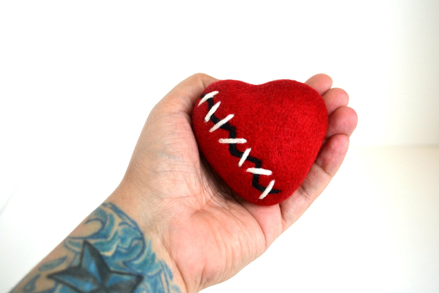 Needle Felted Broken Heart with Stitches