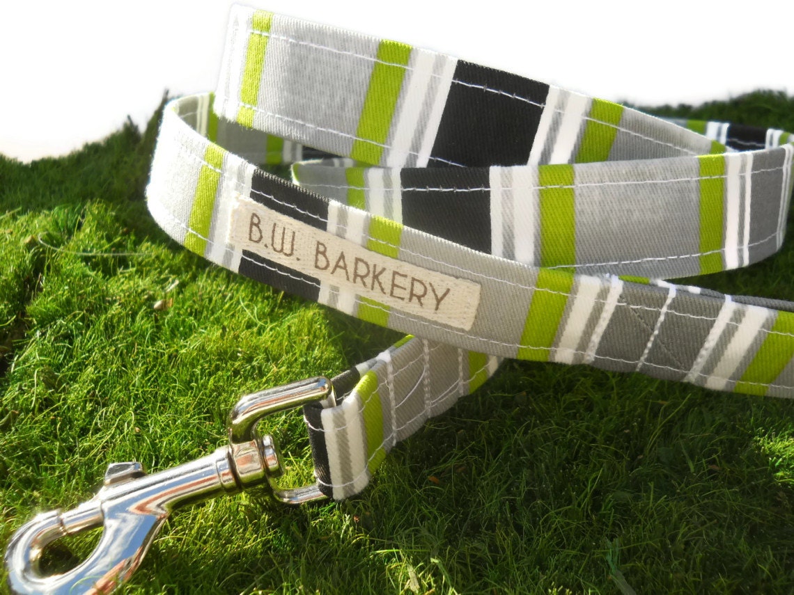 Dog leash from the "Havana" collection...Grey,lime,black and white stripe...Any size...