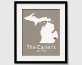 Any State Print with Custom Text - Personalized 8x10 USA State Map - Quote Michigan