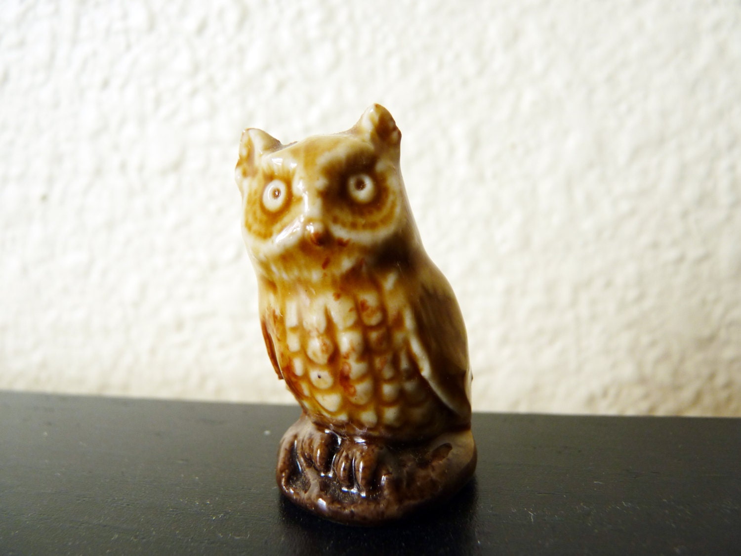 Light Brown Miniature Figurine Vintage Owl