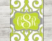 Personalized IPhone 5 and IPhone 4/4S Cell Phone Case Cover Green White Iron Gate Swirls Damask Gray