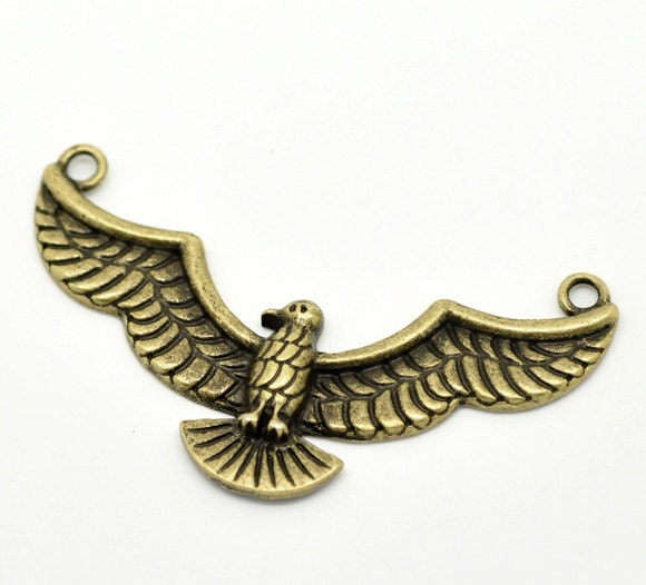 Eagle Hawk Antique Bronze Charm Connector   2 1/2" x 1 3/8"  3pcs -Ships Immediately from California - BC550
