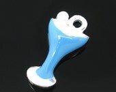 Cocktail Glass Charm Pendant Silver Enamel  Blue 18x9mm  3pcs- Ships Immediately from California - E70