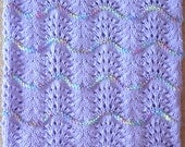 NEW Handmade PURPLE Knit Crochet BABY Afghan Blanket Throw Newborn Infant Wave Trim Lavender Lilac