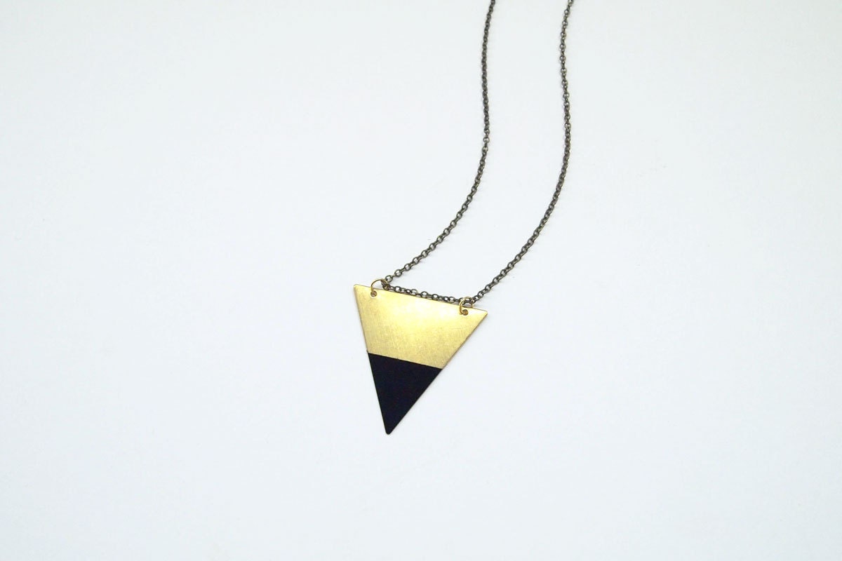 Geometric Necklace : Black Dipped Triangle Necklace, Layering Necklace